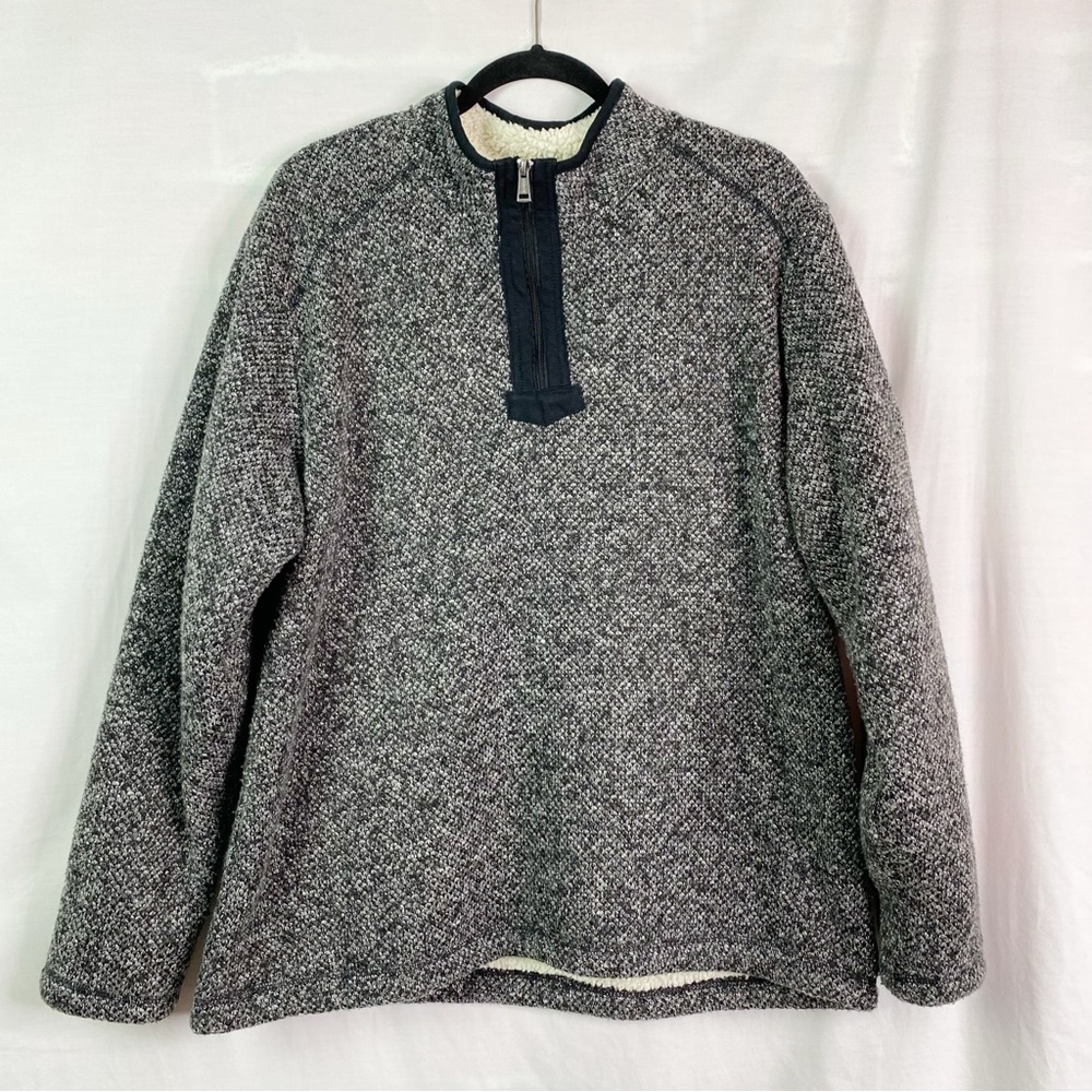 ORVIS Gray Black Sherpa Fleece Lined 1/4 Zip Pullover Sweater  XL